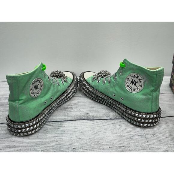 Nan-Ku X Free People Womens Cruise Studded Hi Top Sneakers Spring Mint Size 37 - Picture 3 of 5
